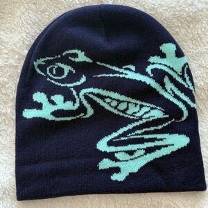 Men's Frog Design Beanie - Navy and Mint